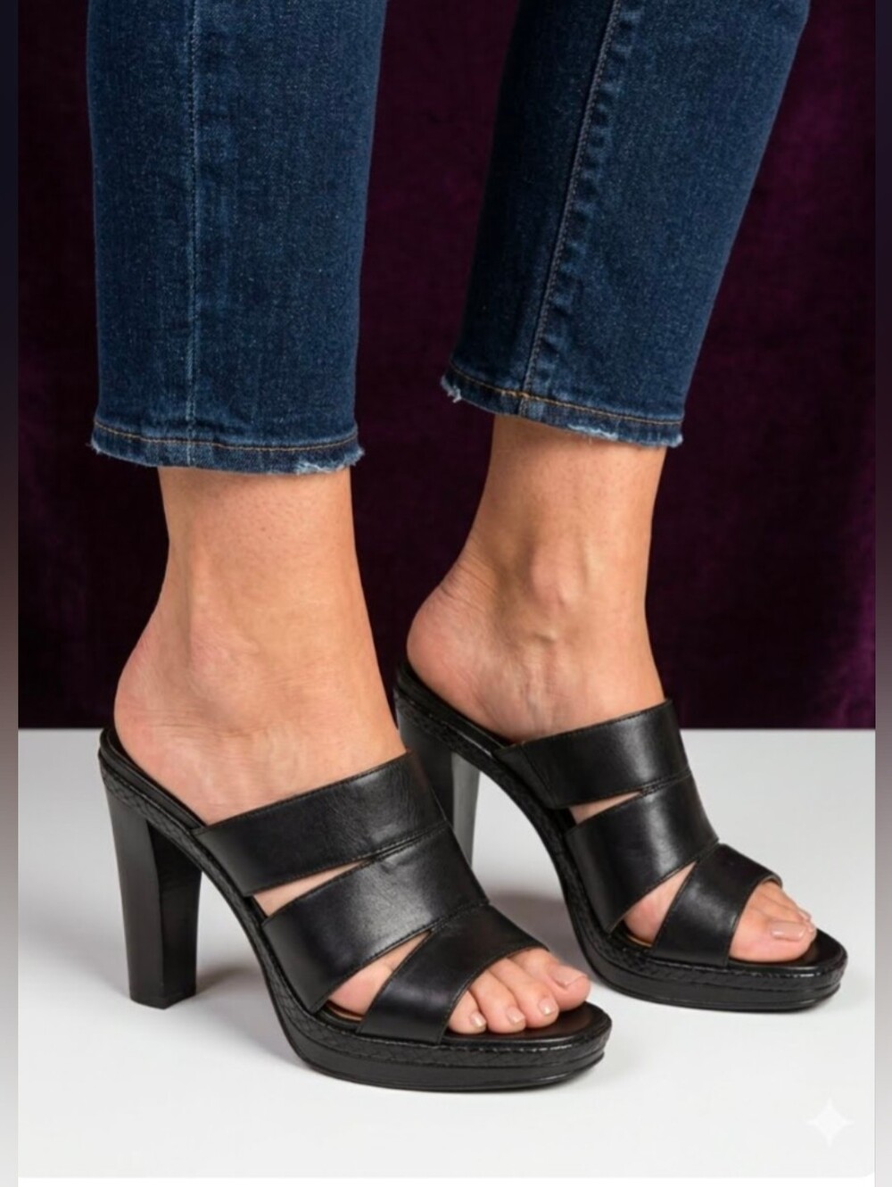 Michael Kors Black Leather Multi-Strap Slide Mules 6.5M